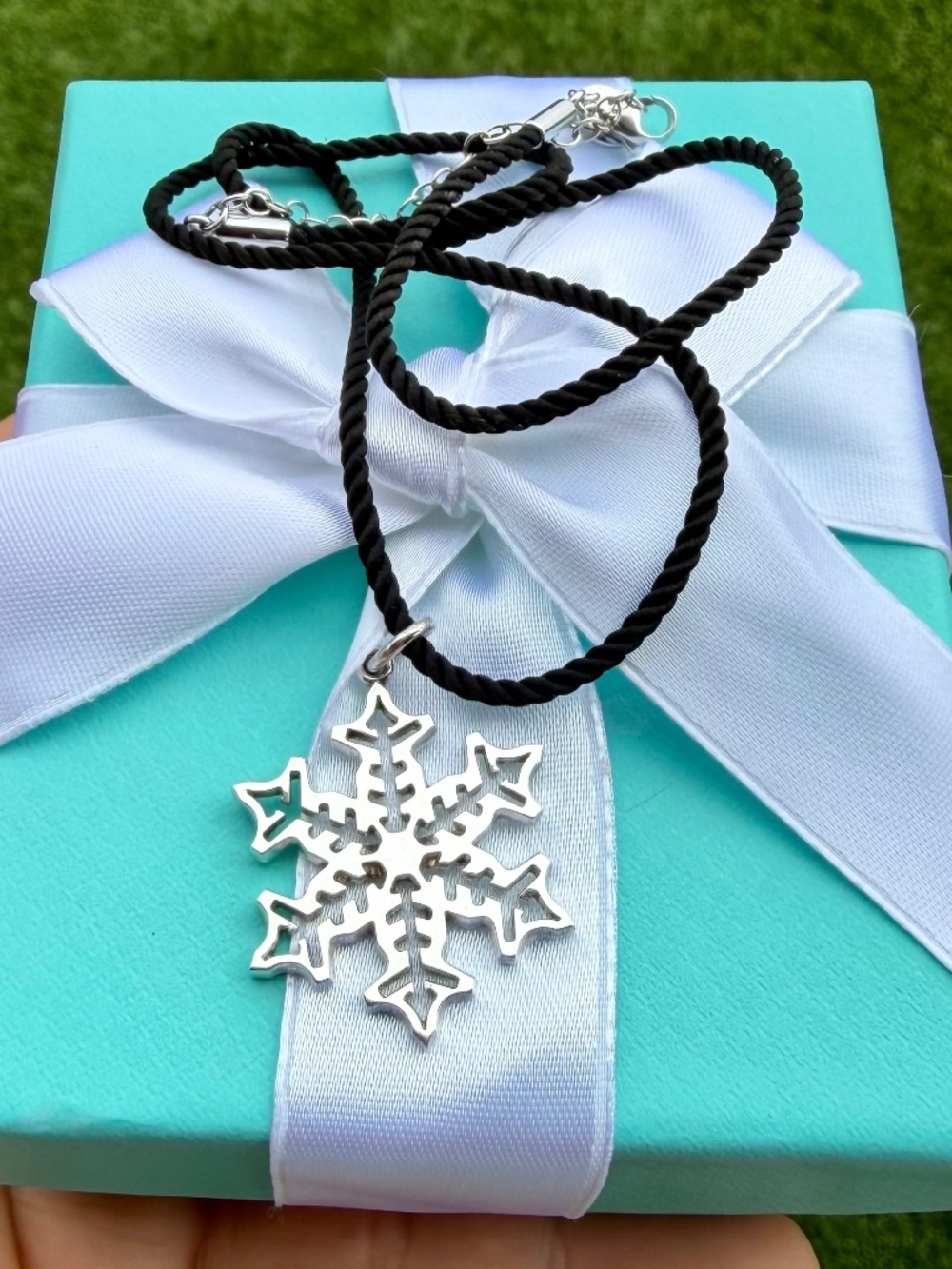 Tiffany & Co. Snowflake Charm Pendant with Rope Necklace, adjustable,